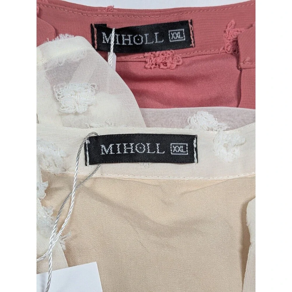 MIHOLL Dusty Pink & Ivory/Cream Swiss Dot Shift Dress XXL (2 dresses) - Picture 2 of 16